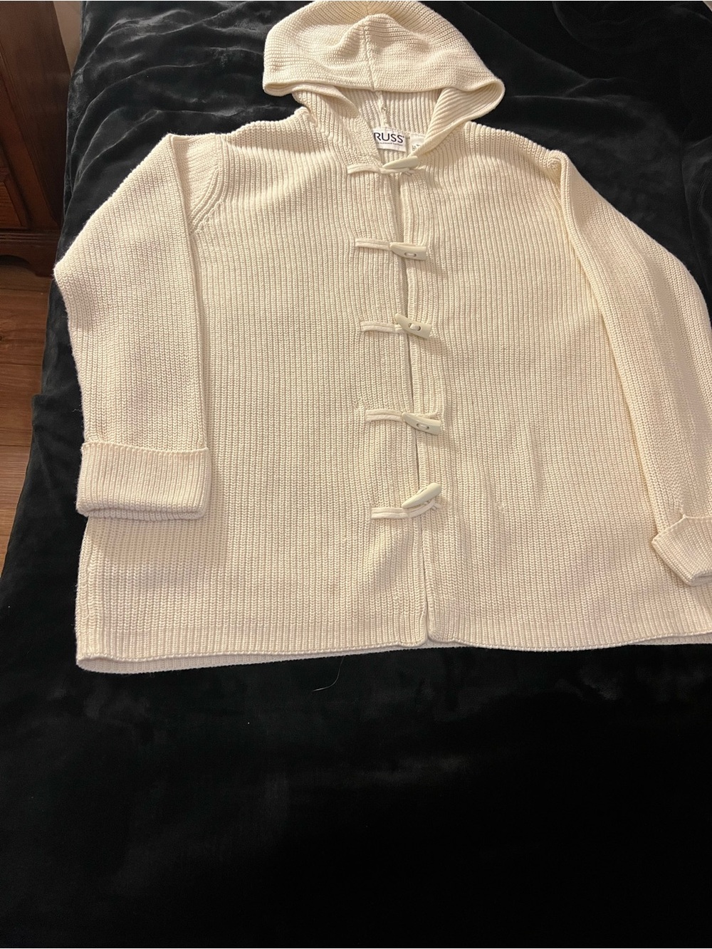 Liz Claiborne Cream Hooded Toggle Sweater Cardigan